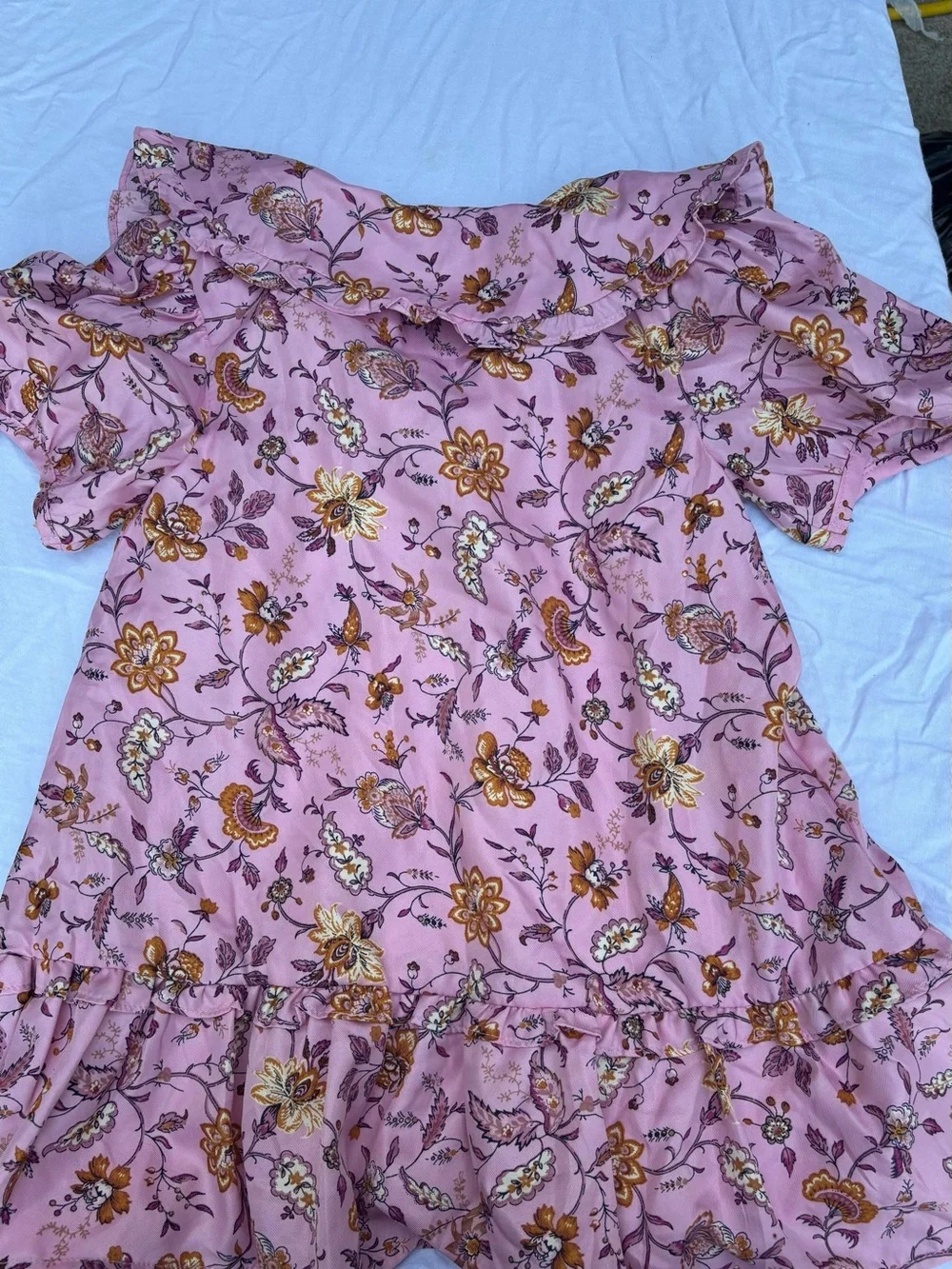 Girls' Pink Floral Ruffle Hem Dress